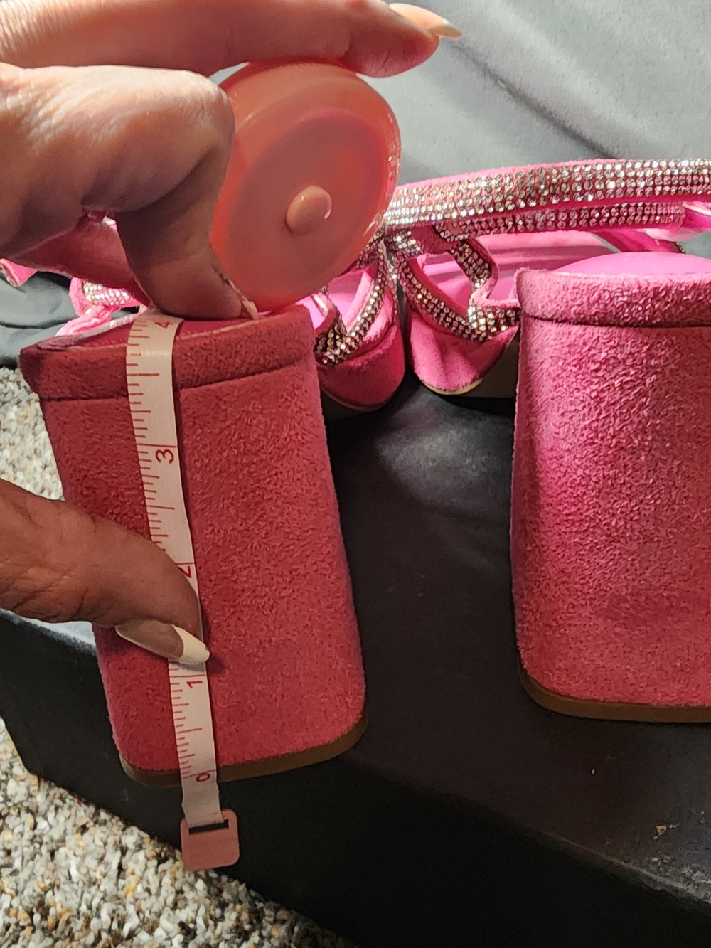 Pink Crystal Strap Block Heel Sandals - Picture 5 of 6